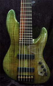 6 string Myrtlewood Solid Body Electric Bass Guitar by Brubaker Guitars