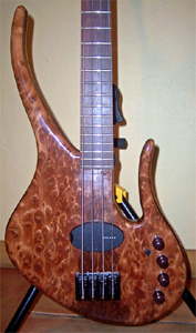 Figured and Burl Redwood Solid Body Bass Guitar by Les Argoff  www.myspace.com/catblackband  USA