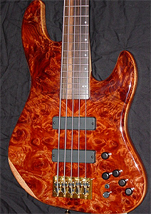 5 String Redwood Solid Body Electric Bass Guitar by Stambaugh Designs, USA