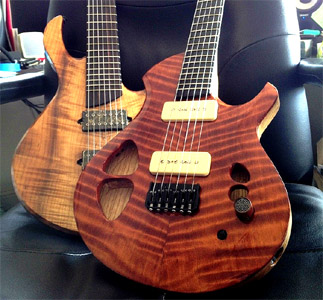 Curly Redwood Baritone and 7 string Myrtle by Alex Myla